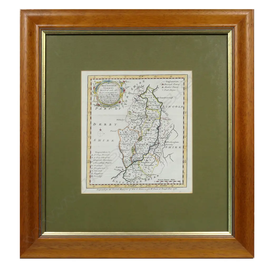An 18thC framed map of ‘Nottinghamshire, Divided into its Wapontakes &c…’ Image 1++
