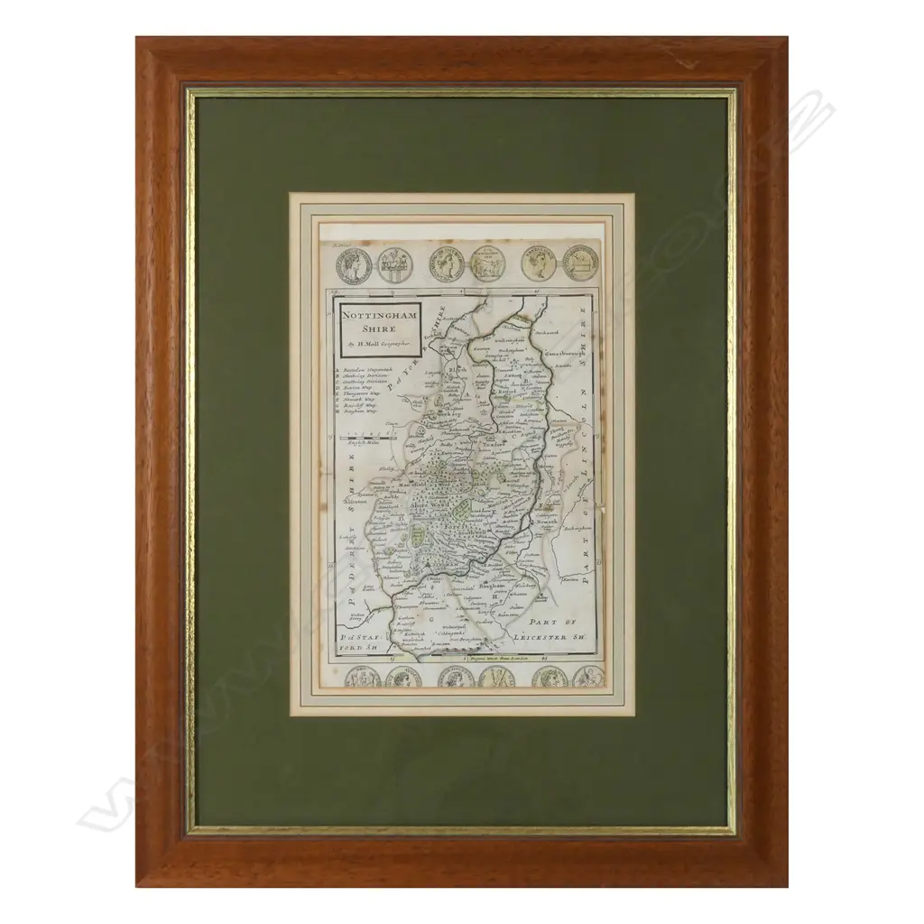 An early 18thC framed map of Nottingham Shire, circa 1724, Image 1++
