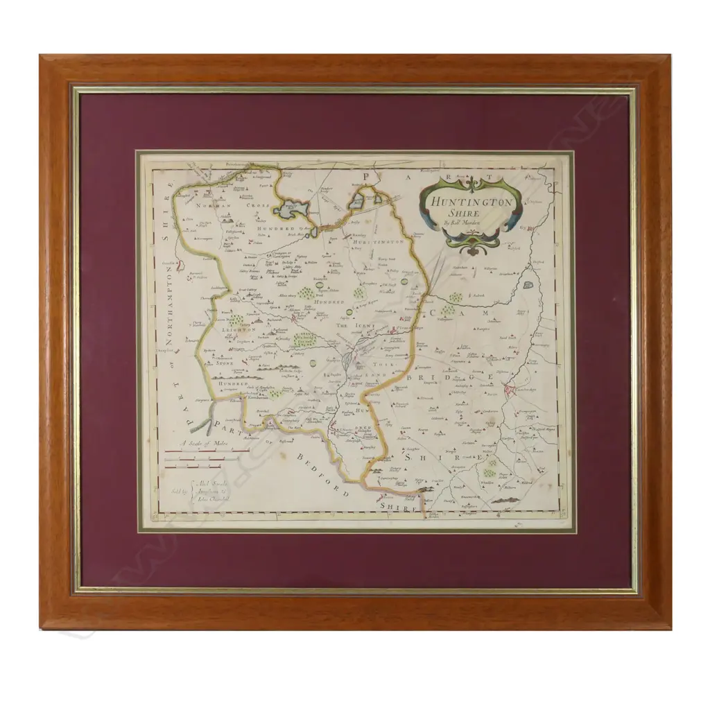 A 17thC framed map of Huntington Shire, by Robert Morden (c.1650-1703) Image 1++