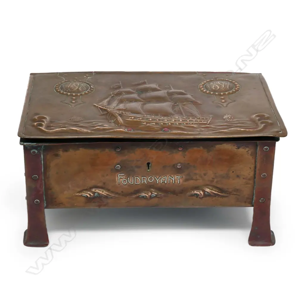 An Arts & Crafts copper box commemorating the HMS Foudroyant Image 1++