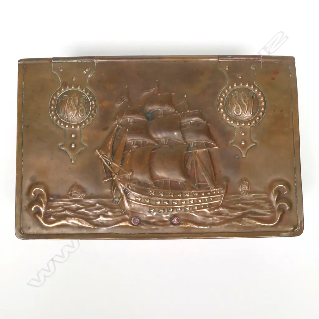 An Arts & Crafts copper box commemorating the HMS Foudroyant Image 1++