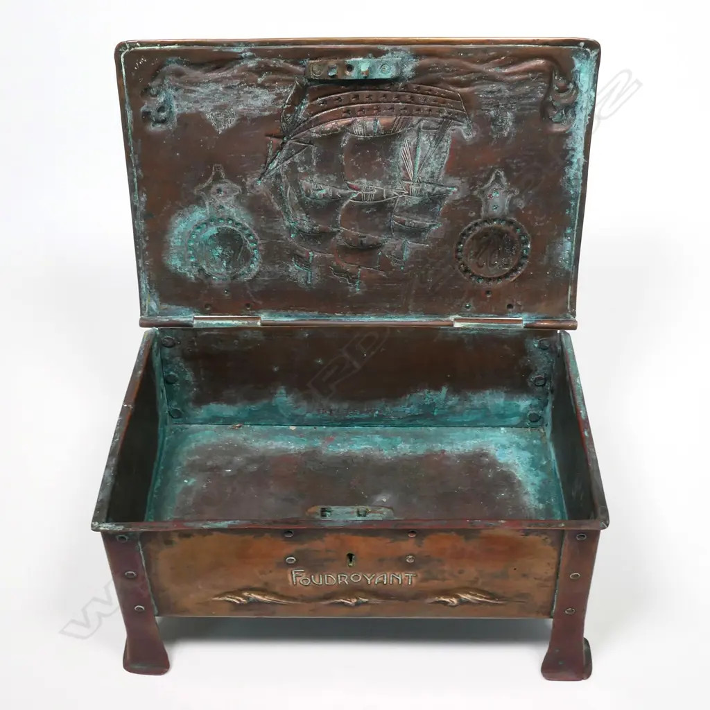 An Arts & Crafts copper box commemorating the HMS Foudroyant Image 1++