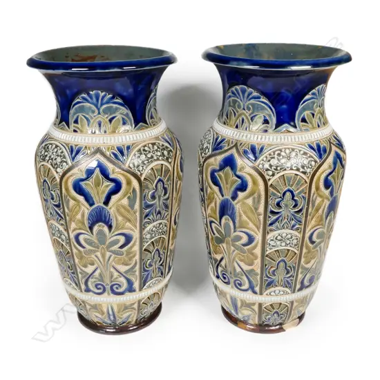 A pair of 19thC Doulton Lambeth stoneware vases,