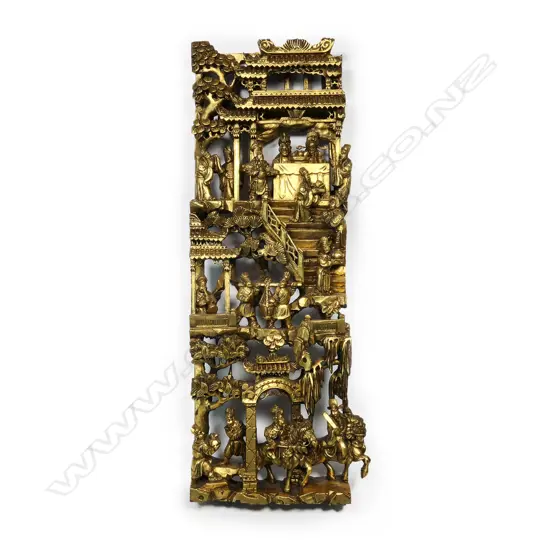 An old carved Chinese giltwood panel,