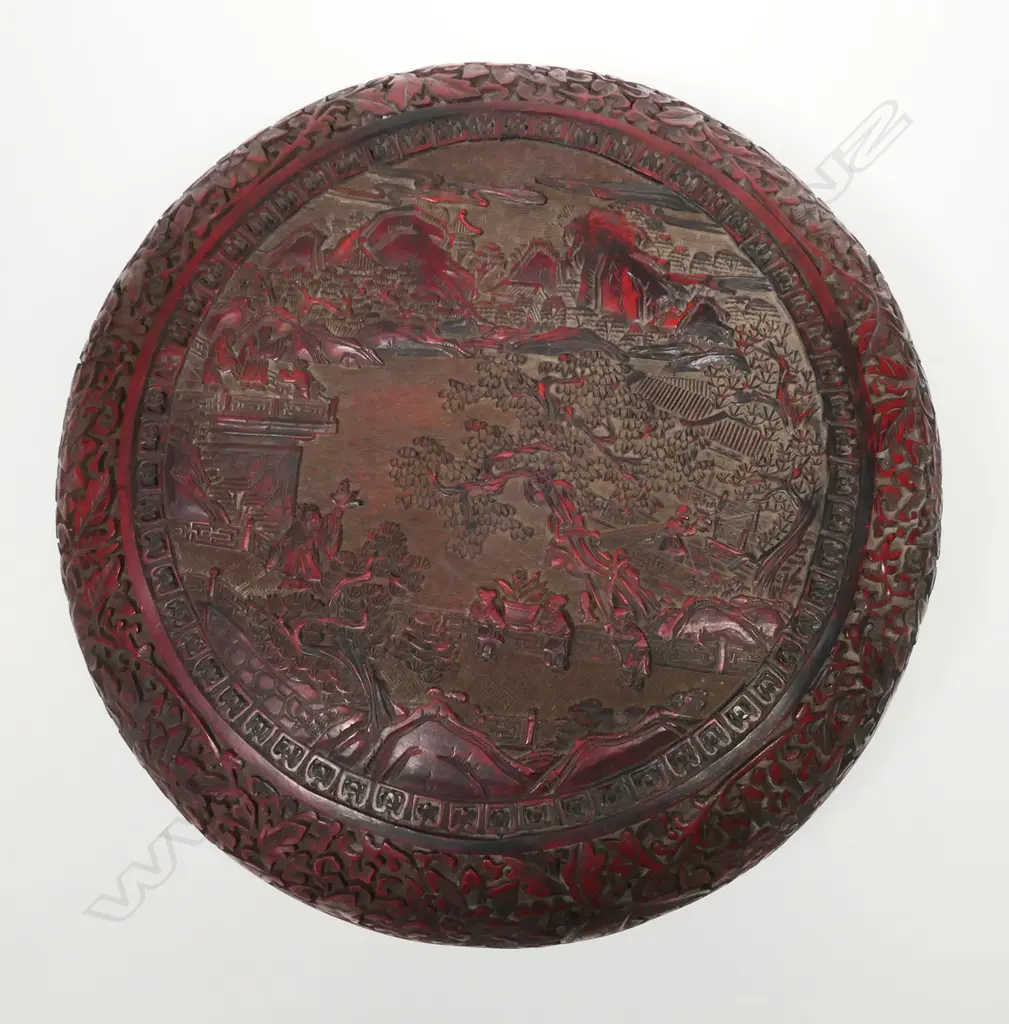A cinnabar lacquer box, of squat circular shape, Image 1++