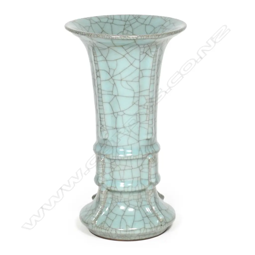 A Chinese celadon crackle glaze gu form vase Image 1++