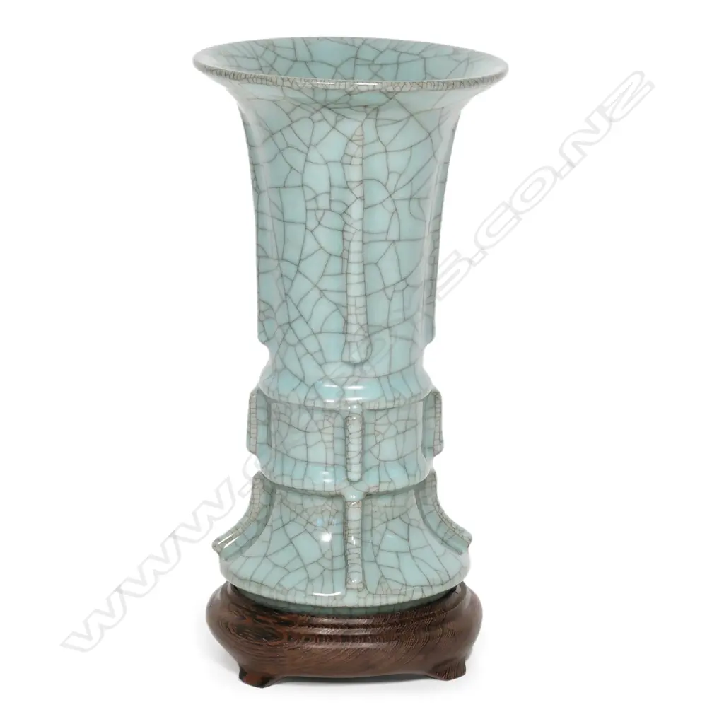 A Chinese celadon crackle glaze gu form vase Image 1++