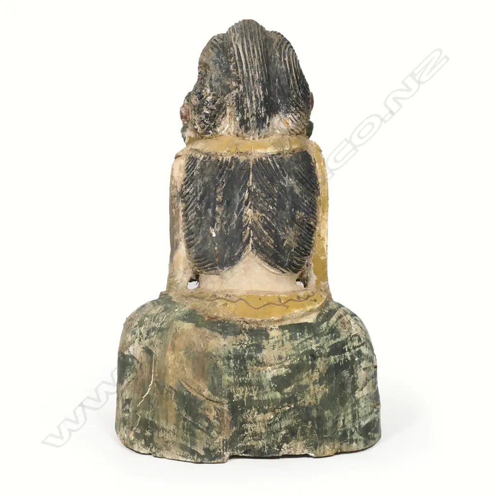 A carved and painted Chinese wooden bust of Kuanyin Image 1++