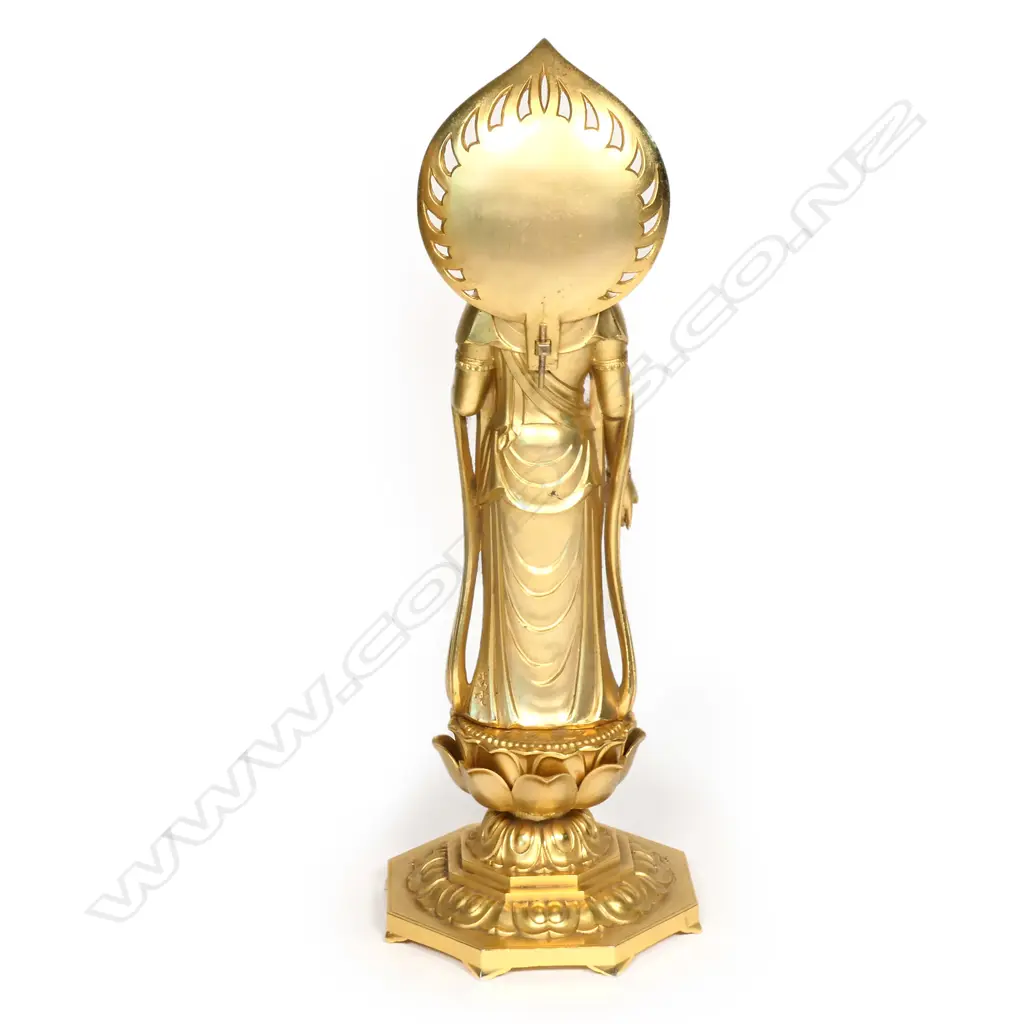 A quality 20thC Japanese gilded bronze standing buddha, Image 1++