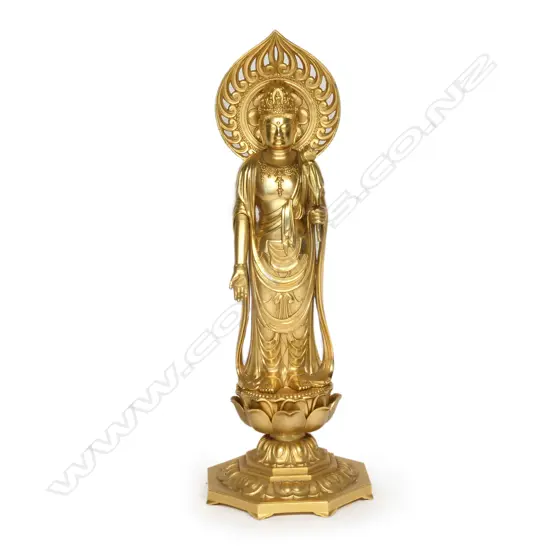 A quality 20thC Japanese gilded bronze standing buddha,
