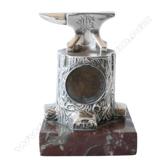 A late Victorian silver and marble paper weight,