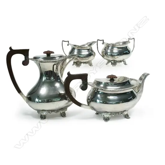 A Georgian revival four-piece silver tea service,