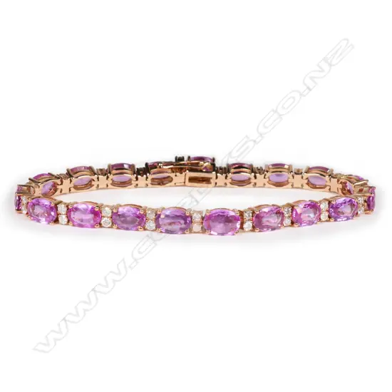 A 14ct rose gold, pink sapphire and diamond, tennis bracelet,