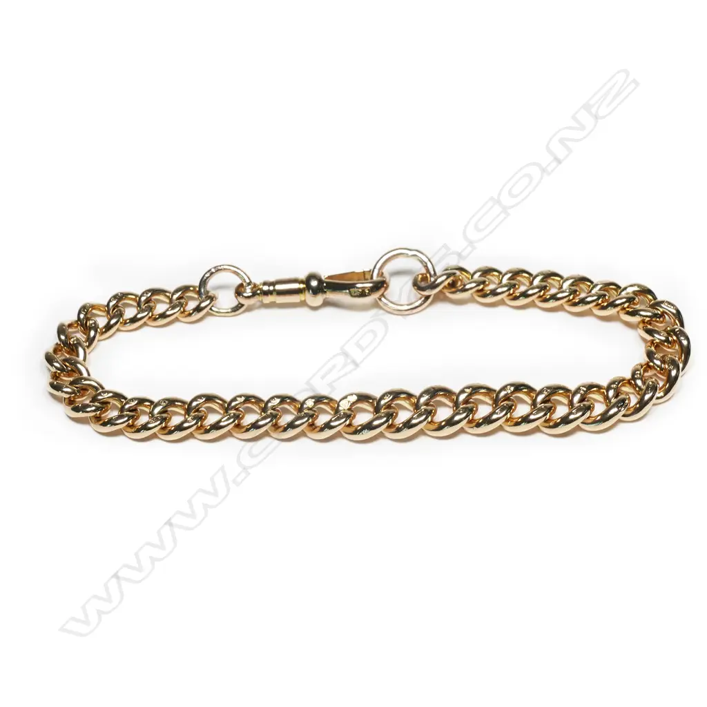 A c1900 9ct rose gold curb link fob bracelet, Image 1++