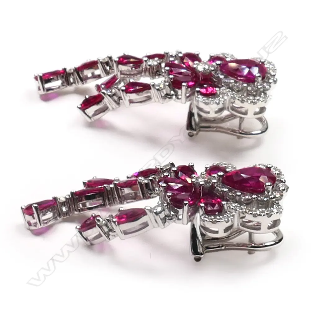 A pair of 18ct white gold, diamond and ruby chandelier drop earrings, Image 1++