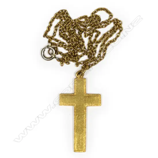 A 22ct gold cross on chain,