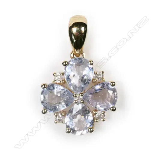 A 14ct gold sapphire and diamond flower pendant