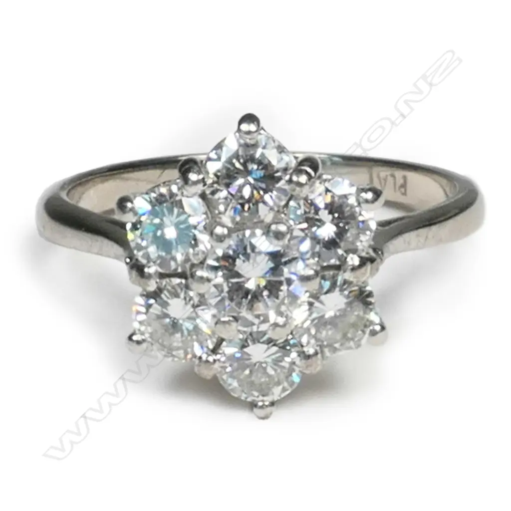 An 18ct white gold and diamond cluster ring, Image 1++