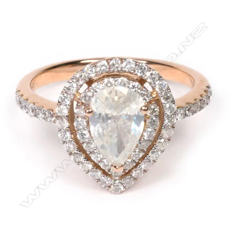 A 14ct rose gold and diamond double halo ring, Image 1++