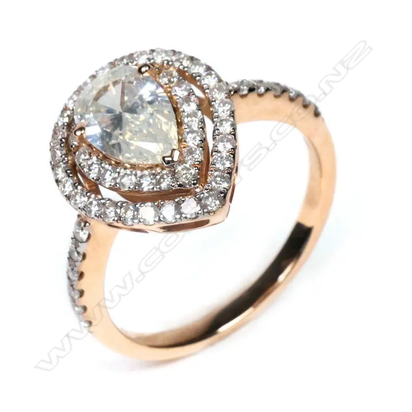 A 14ct rose gold and diamond double halo ring, Image 1++