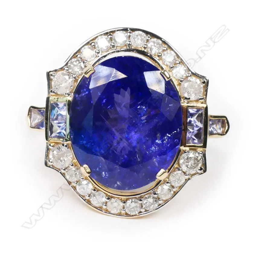 A 14ct gold, tanzanite and diamond cocktail ring, Image 1++