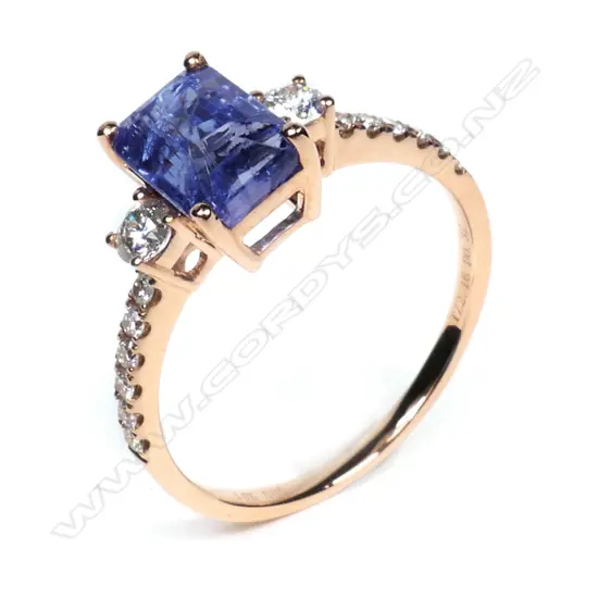 A 14ct rose gold, tanzanite and diamond ring,