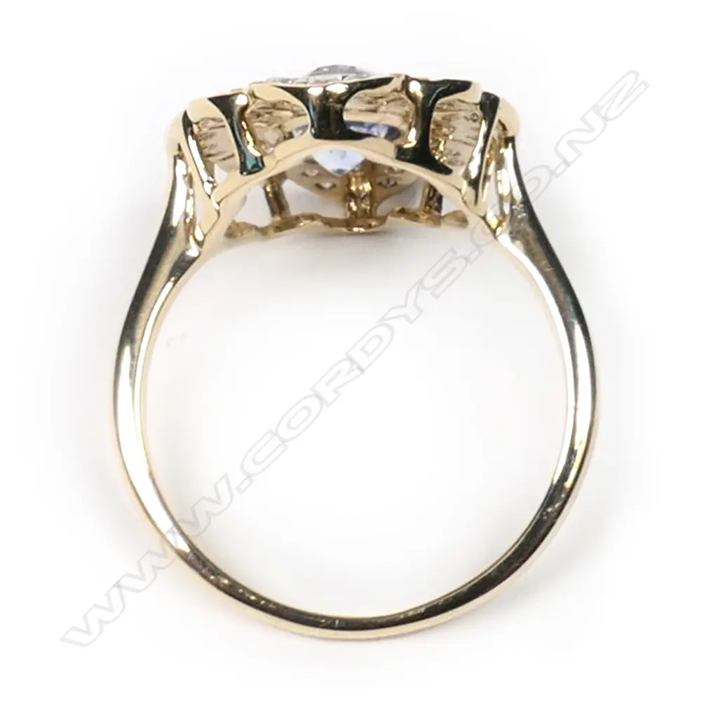 A 14ct gold, Ceylon sapphire and diamond antique style ring, Image 1++