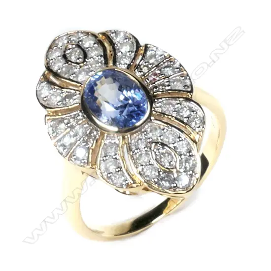 A 14ct gold, Ceylon sapphire and diamond antique style ring,