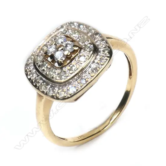 A 9ct gold and diamond vintage style cluster ring,