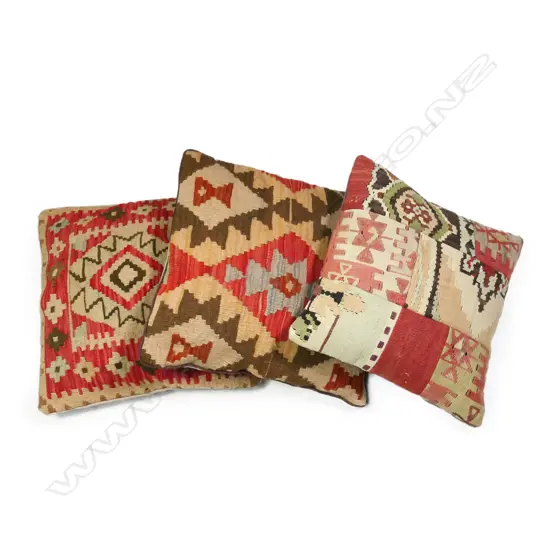 Three scatter cushions with old Turkish kilim faces,