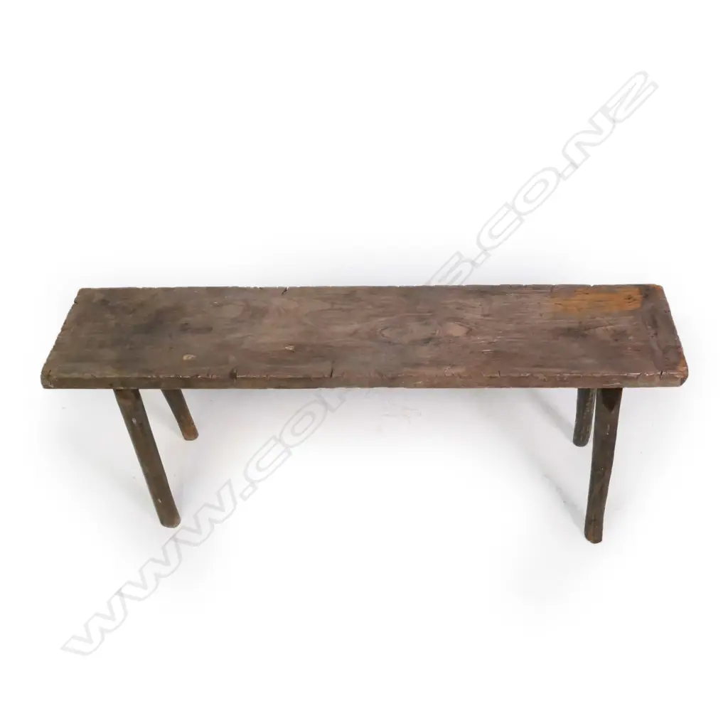 A 19thC country hardwood plank top bench stool Image 1++