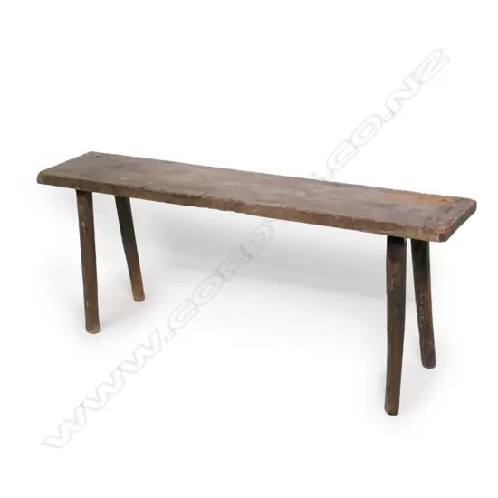 A 19thC country hardwood plank top bench stool