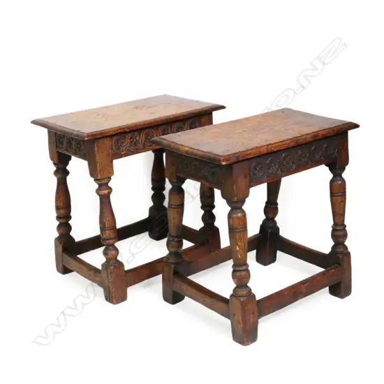 A pair of oak Jacobean style joint stools,