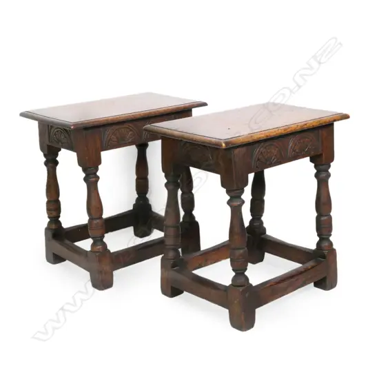 A pair of oak Jacobean style joint stools,