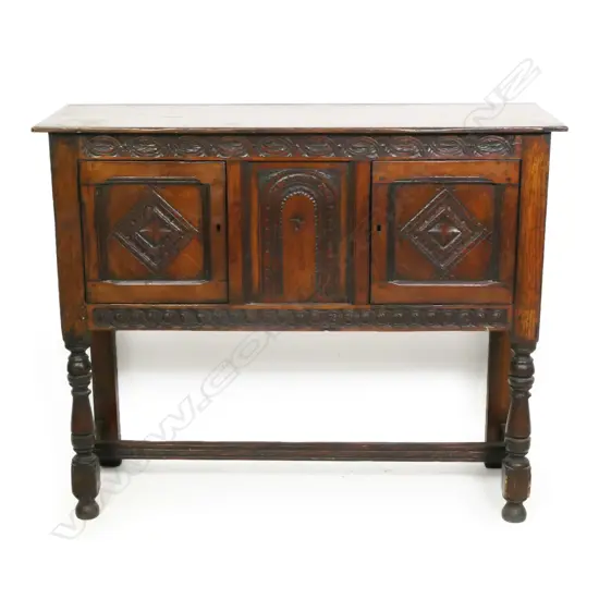 An oak Jacobean style small proportion sideboard,