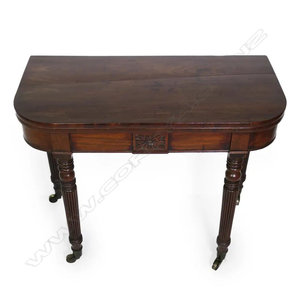 A Regency flame mahogany card table, Image 1++