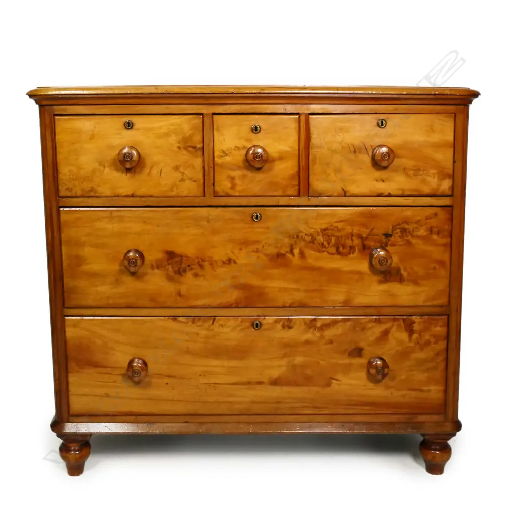 An uncommon heart matai New Zealand colonial chest of five drawers, Image 1++