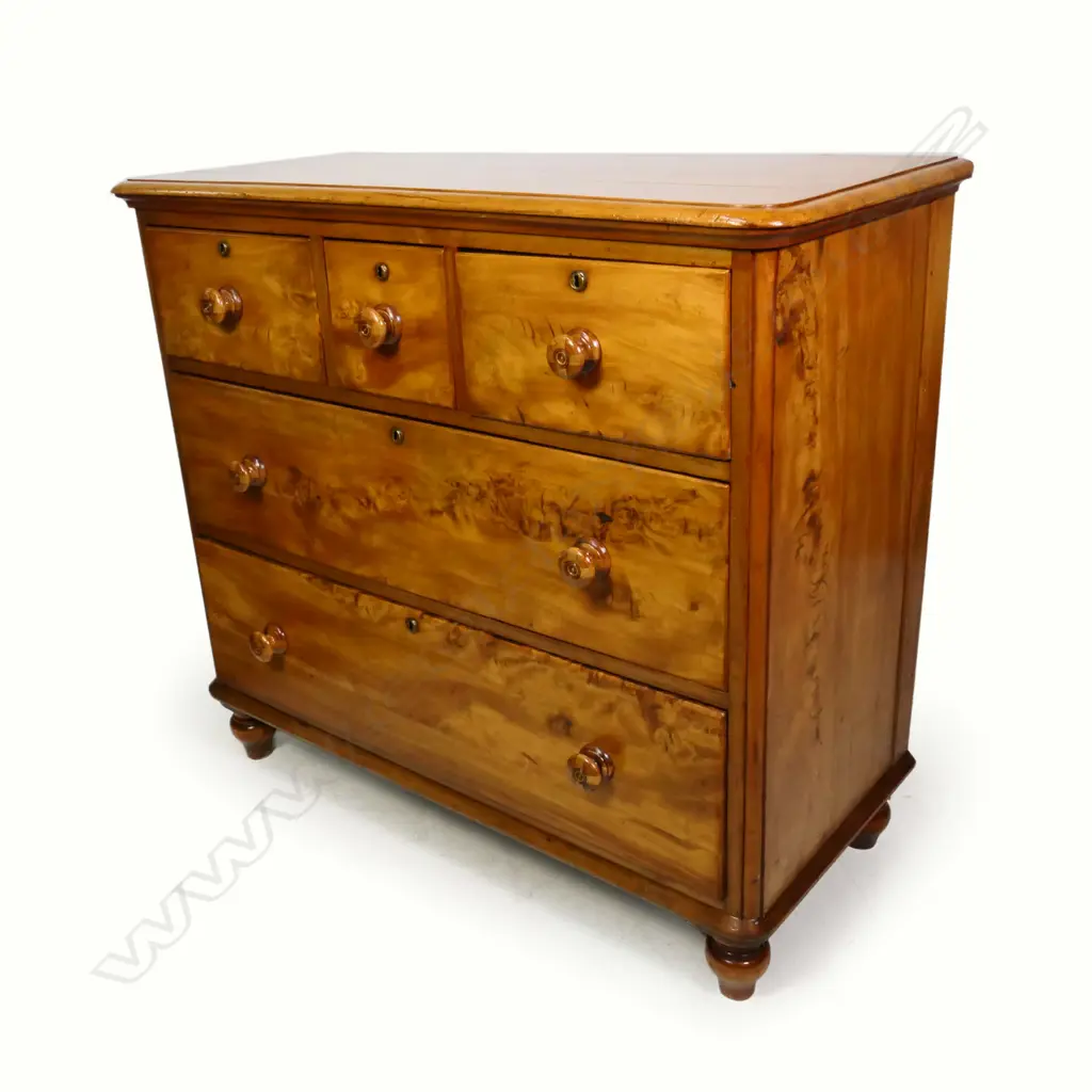 An uncommon heart matai New Zealand colonial chest of five drawers, Image 1++