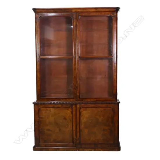 An impressive Victorian burr walnut bookcase cabinet,
