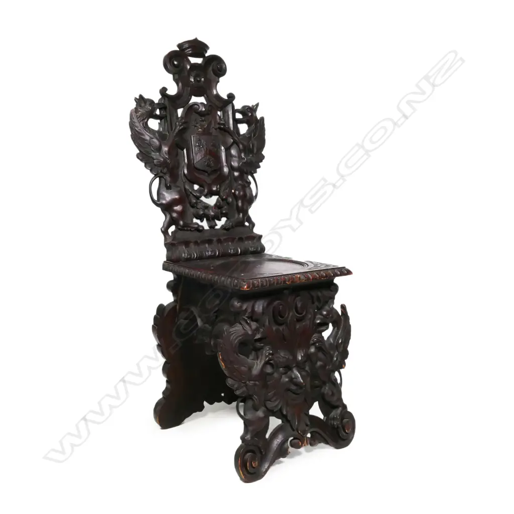 A late 19thC walnut Black Forest carved hall chair, Image 1++