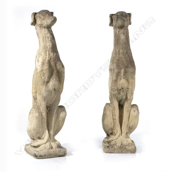 A pair of classical Church Stone greyhound outdoor sculptures