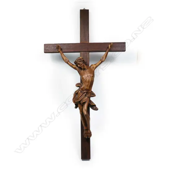 A 19thC wooden crucifix,