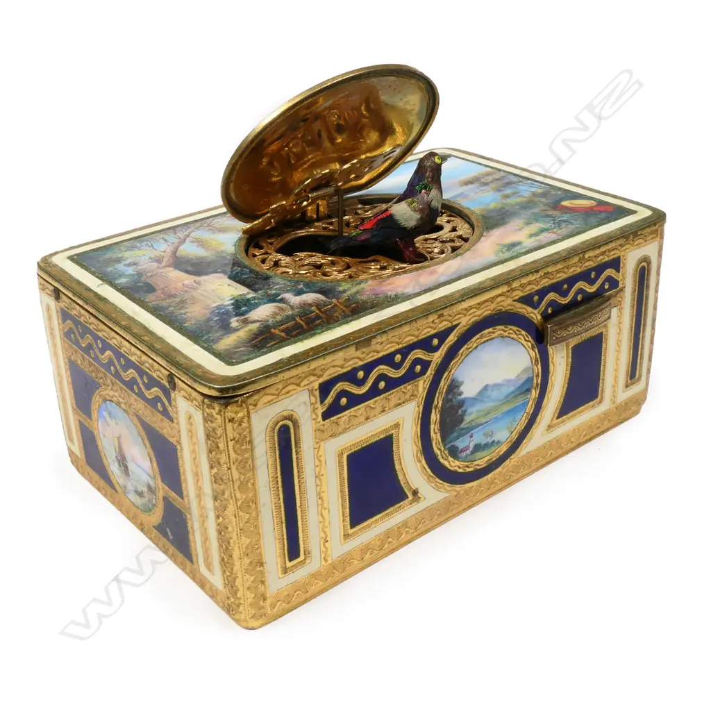 A rare German gilt-metal and enamelled singing-bird box attributed to Karl Griesbaum, Image 1++