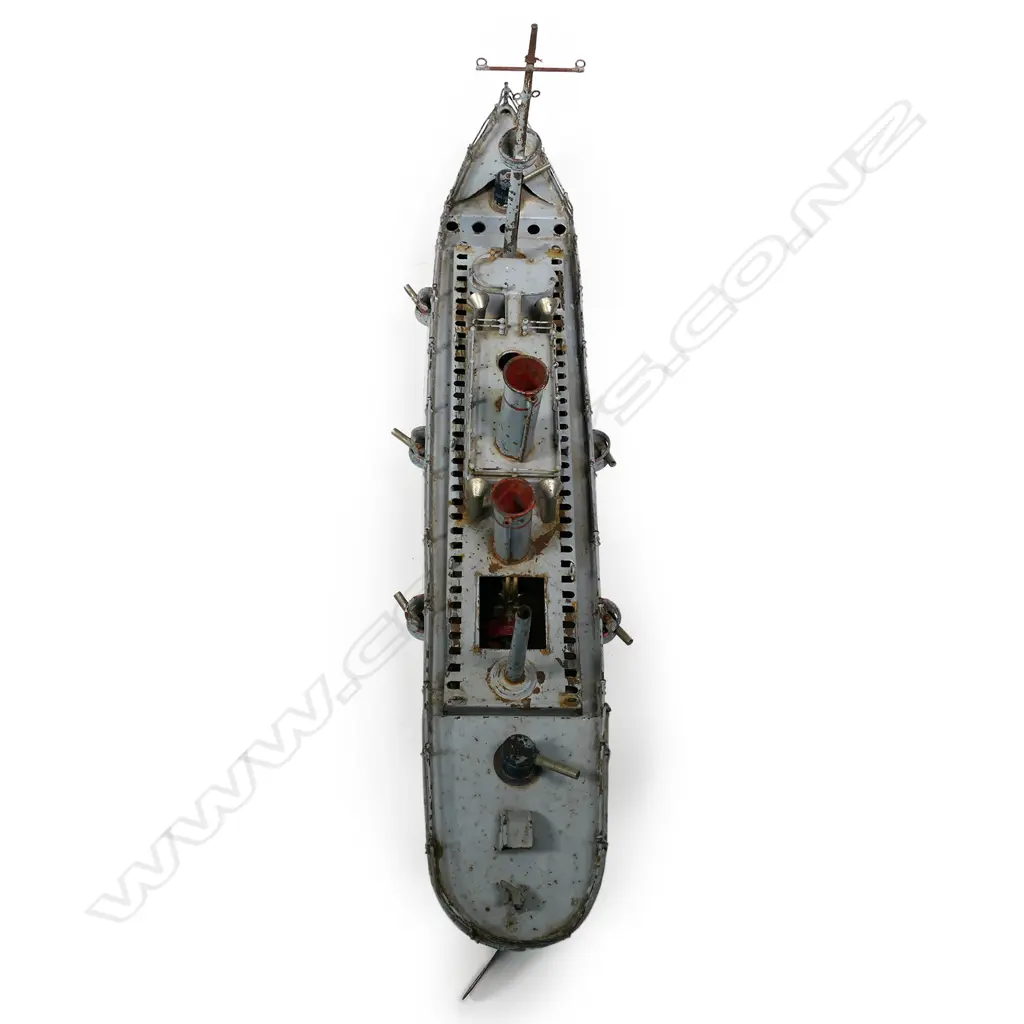A live steam, tin-plate model of a gun boat, most likely German, made by Bing, Image 1++