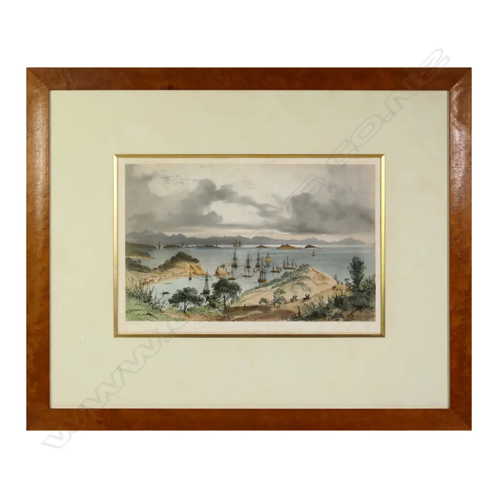 Louis Le Breton (1818-1866), 'Mouillage de Korora-Reka (Baie des Iles)’, hand coloured engraving, Image 1++