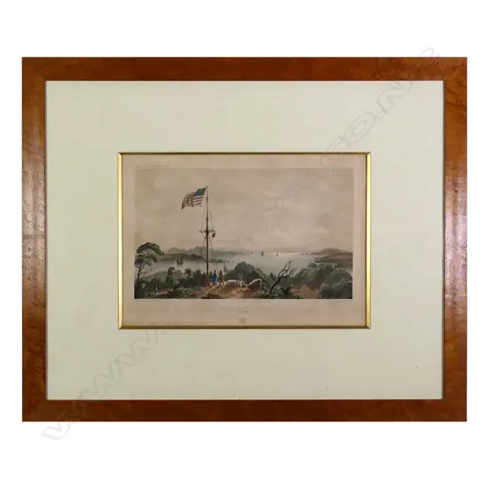 Louis Le Breton (1818-1866), 'Entrée de la Baie des Îles’, hand coloured engraving,