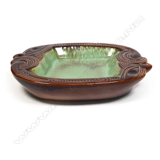 A Crown Lynn Wharetana Māori Art Pottery 'Koruru' small dish,