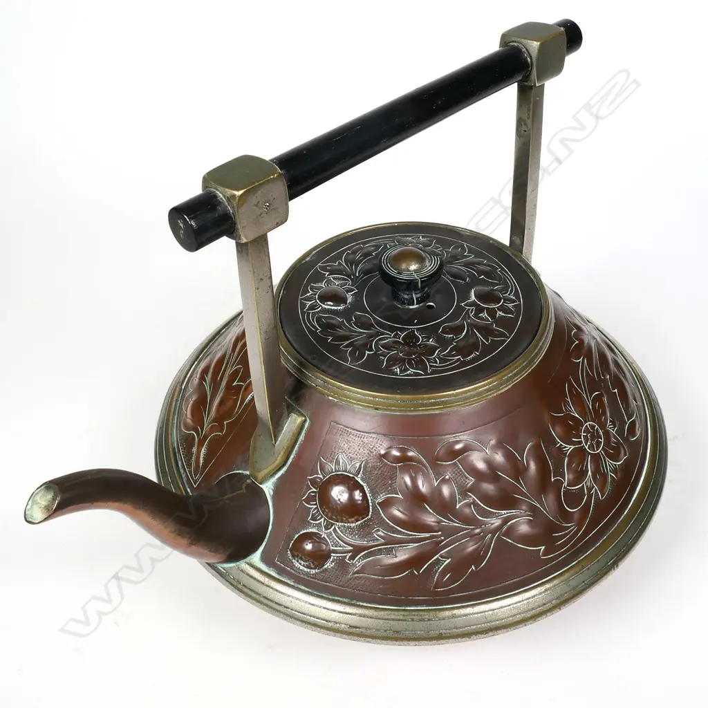 A late 19thC Aesthetic Movement, Christopher Dresser inspired spirit kettle, Image 1++