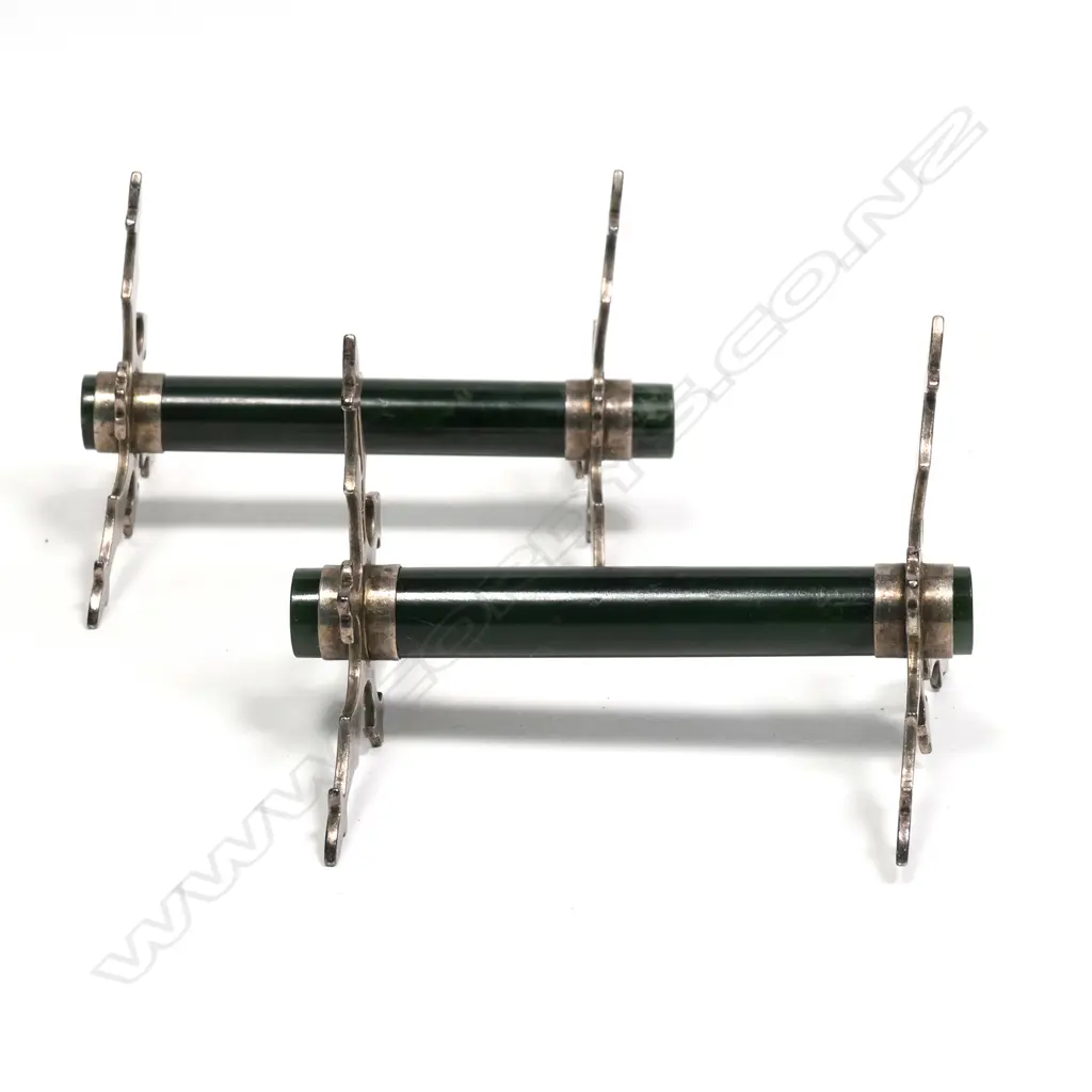 A pair of colonial NZ silver and pounamu knife rests, Image 1++