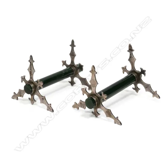 A pair of colonial NZ silver and pounamu knife rests,